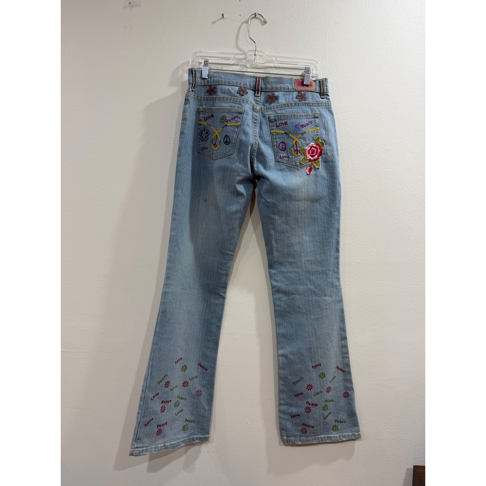 Tyte Jeans Flare Womens 7 Light Blue Good Embroidered Peace Love Flower Y2K